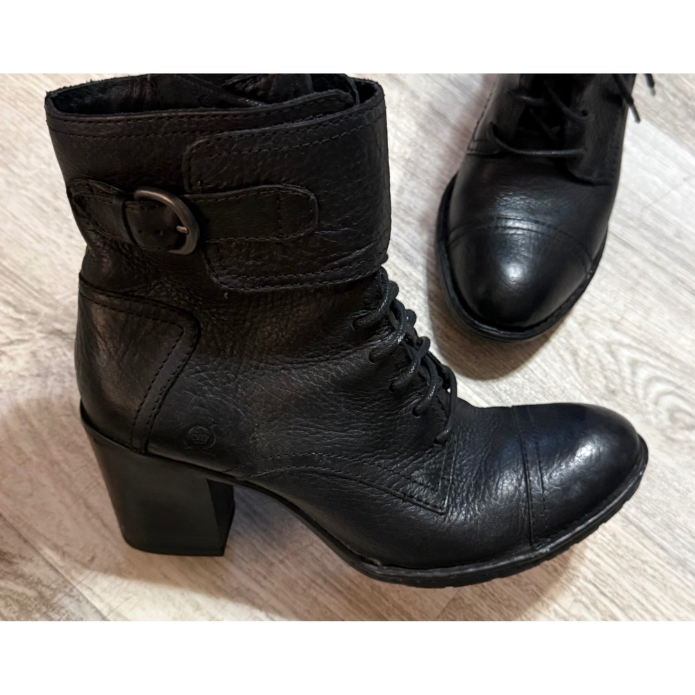 Born Black Leather Lace Up Buckle Ankle Boots Women's Size 10‎